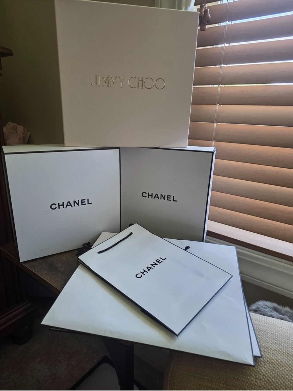 Chanel & Jimmy Choo Luxury Shopping Boxes and Bag - ALL 6 items!